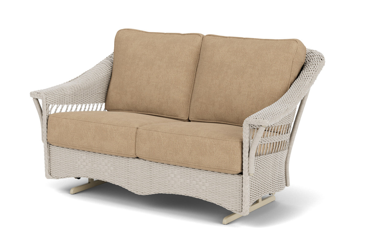 Lloyd Flanders Nantucket Loveseat Glider in Linen with Hayden Sand fabric, view 10