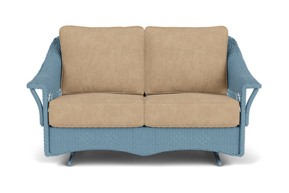 Lloyd Flanders Nantucket Loveseat Glider in Stillwater with Hayden Sand fabric