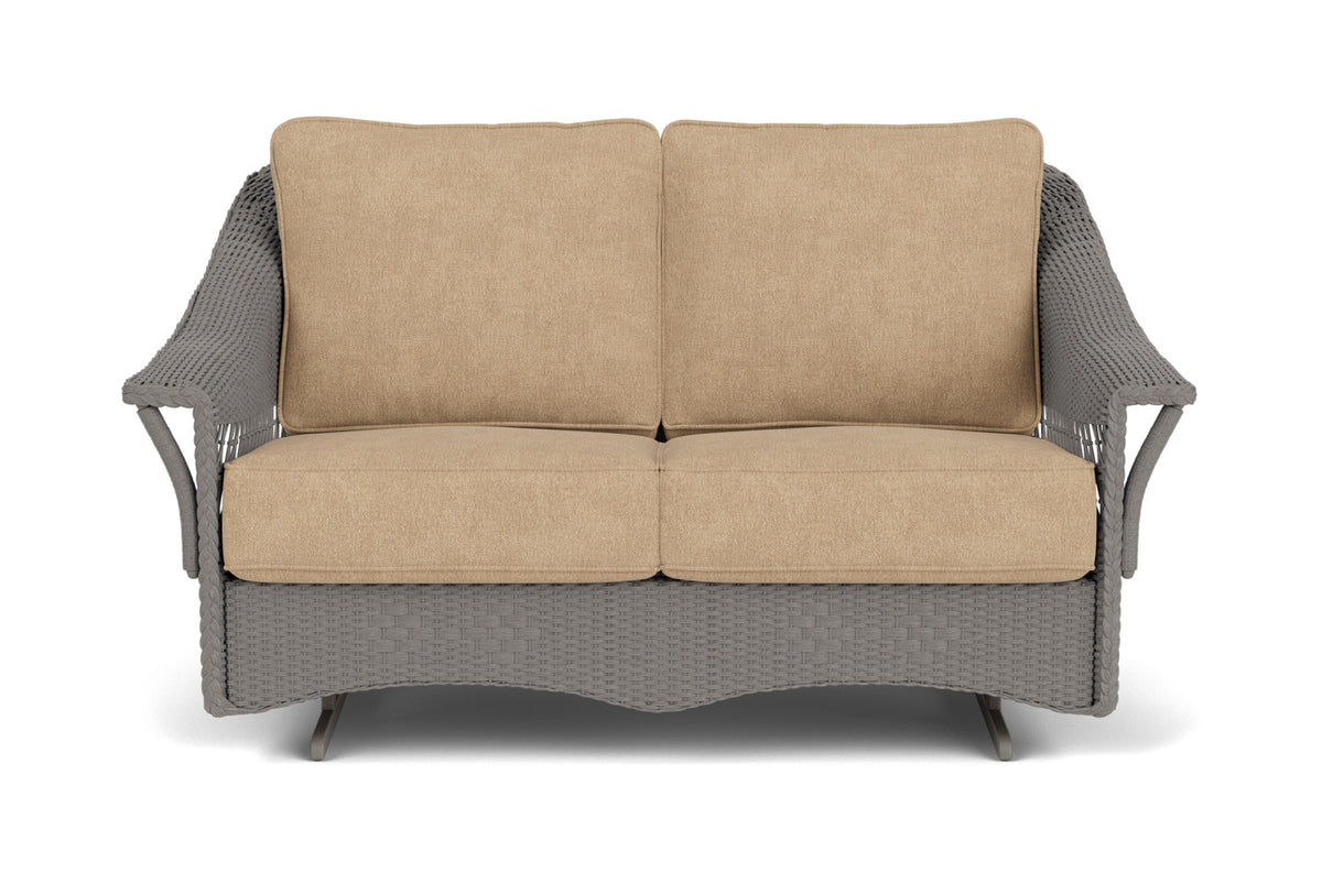 Lloyd Flanders Nantucket Loveseat Glider in Pewter with Hayden Sand fabric