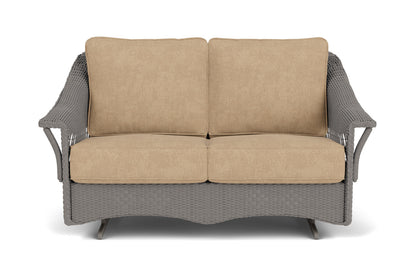 Lloyd Flanders Nantucket Loveseat Glider in Pewter with Hayden Sand fabric
