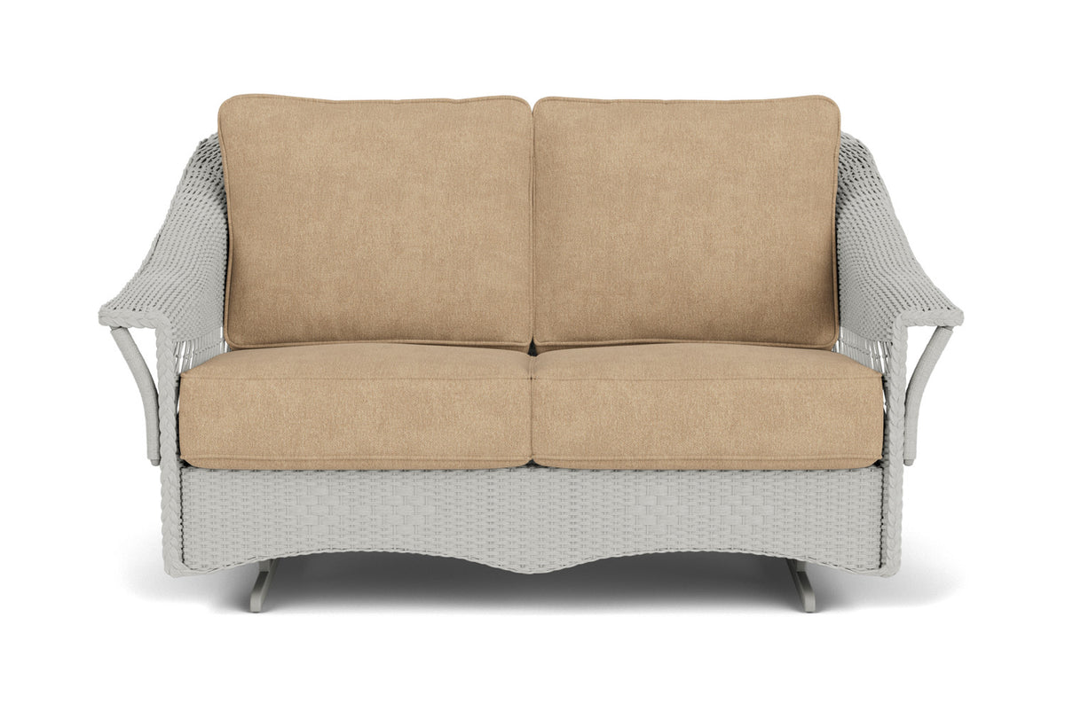 Lloyd Flanders Nantucket Loveseat Glider in Platinum with Hayden Sand fabric