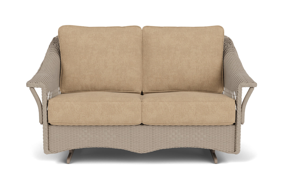 Lloyd Flanders Nantucket Loveseat Glider in French Beige with Hayden Sand fabric