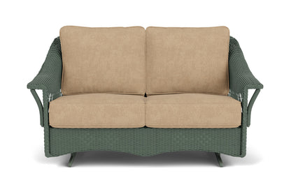 Lloyd Flanders Nantucket Loveseat Glider in Spruce with Hayden Sand fabric