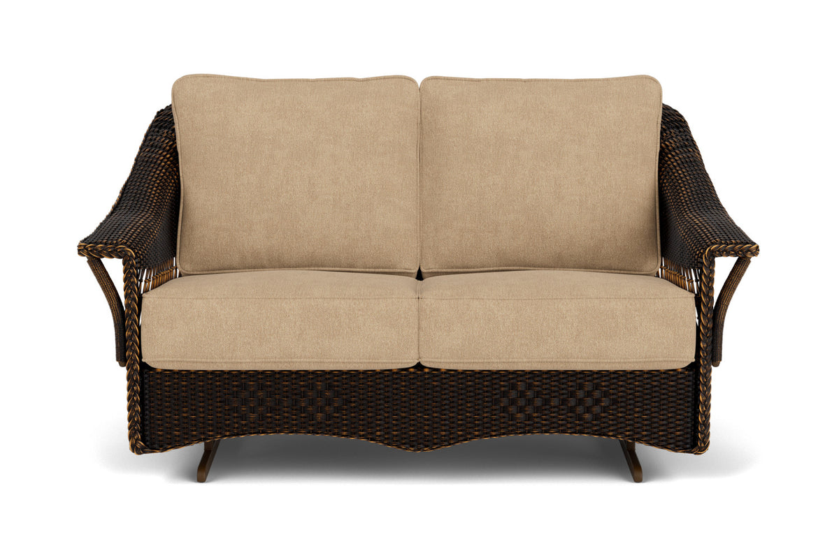 Lloyd Flanders Nantucket Loveseat Glider in Mink with Hayden Sand fabric