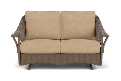 Lloyd Flanders Nantucket Loveseat Glider in Bark with Hayden Sand fabric