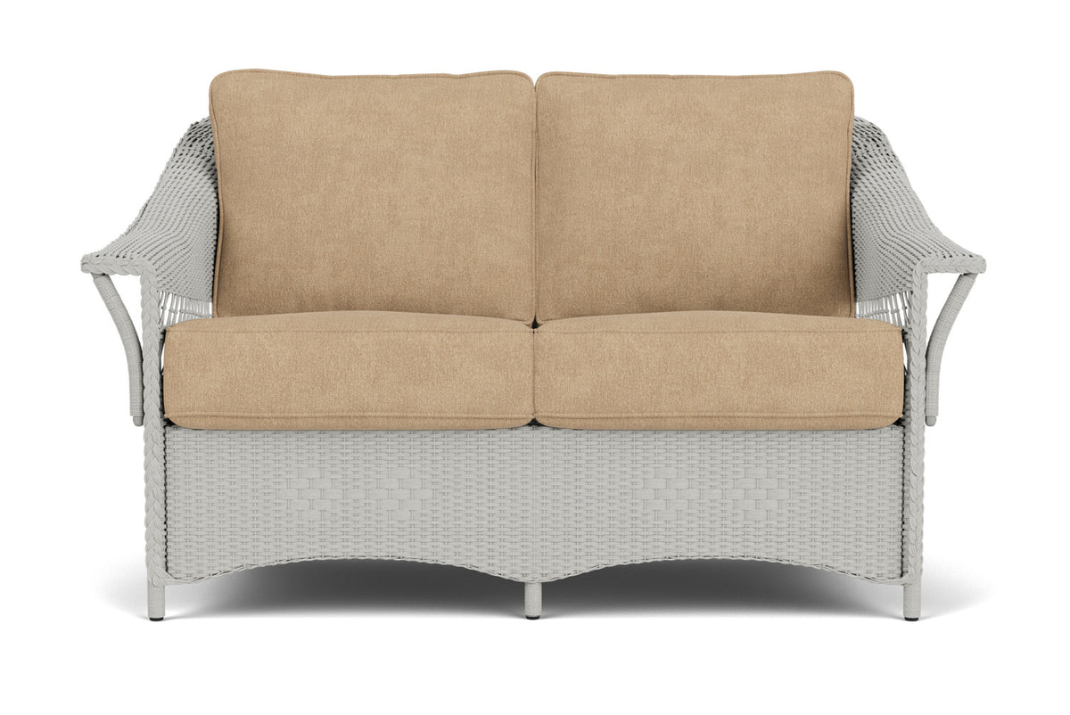 Lloyd Flanders Nantucket Loveseat in Platinum with Hayden Sand fabric
