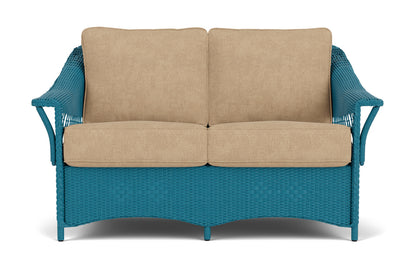 Lloyd Flanders Nantucket Conversation Set in Peacock with Hayden Sand fabric