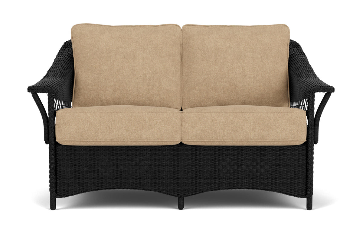 Lloyd Flanders Nantucket Loveseat in Ebony with Hayden Sand fabric