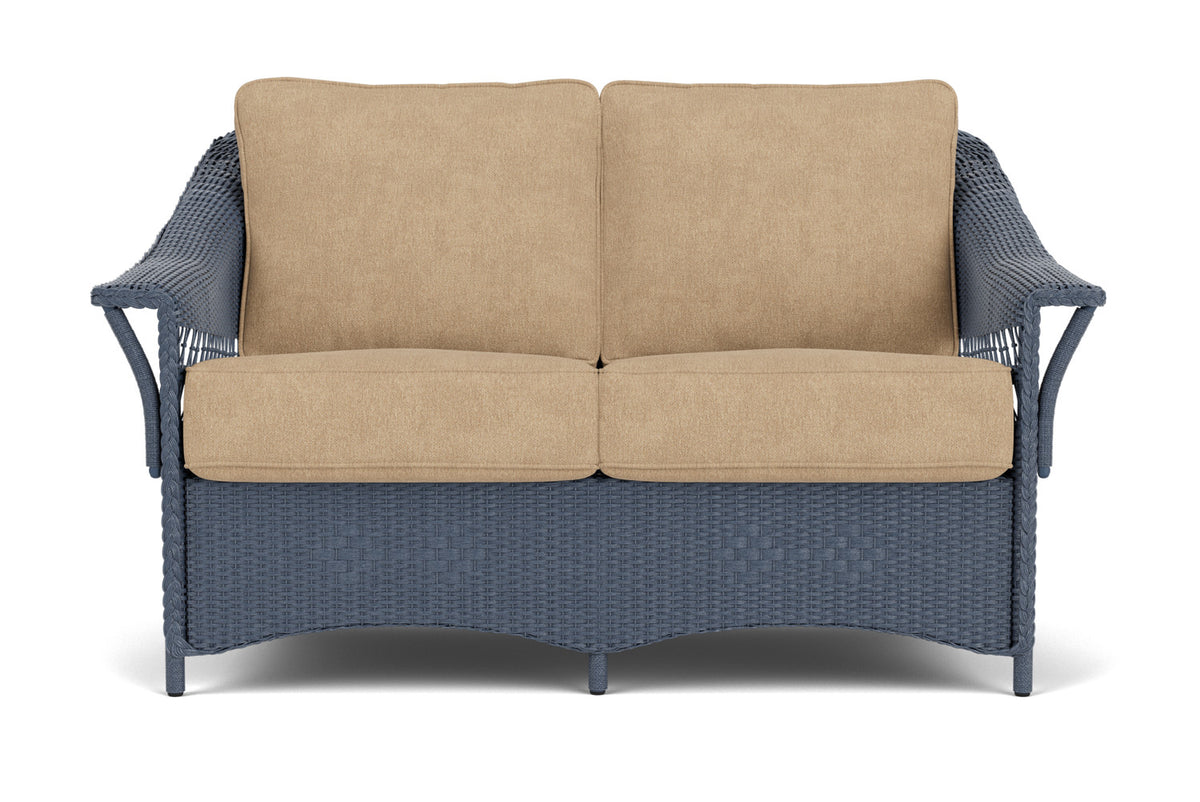 Lloyd Flanders Nantucket Conversation Set in Denim Blue with Hayden Sand fabric