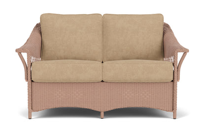 Lloyd Flanders Nantucket Conversation Set in Rosewood with Hayden Sand fabric