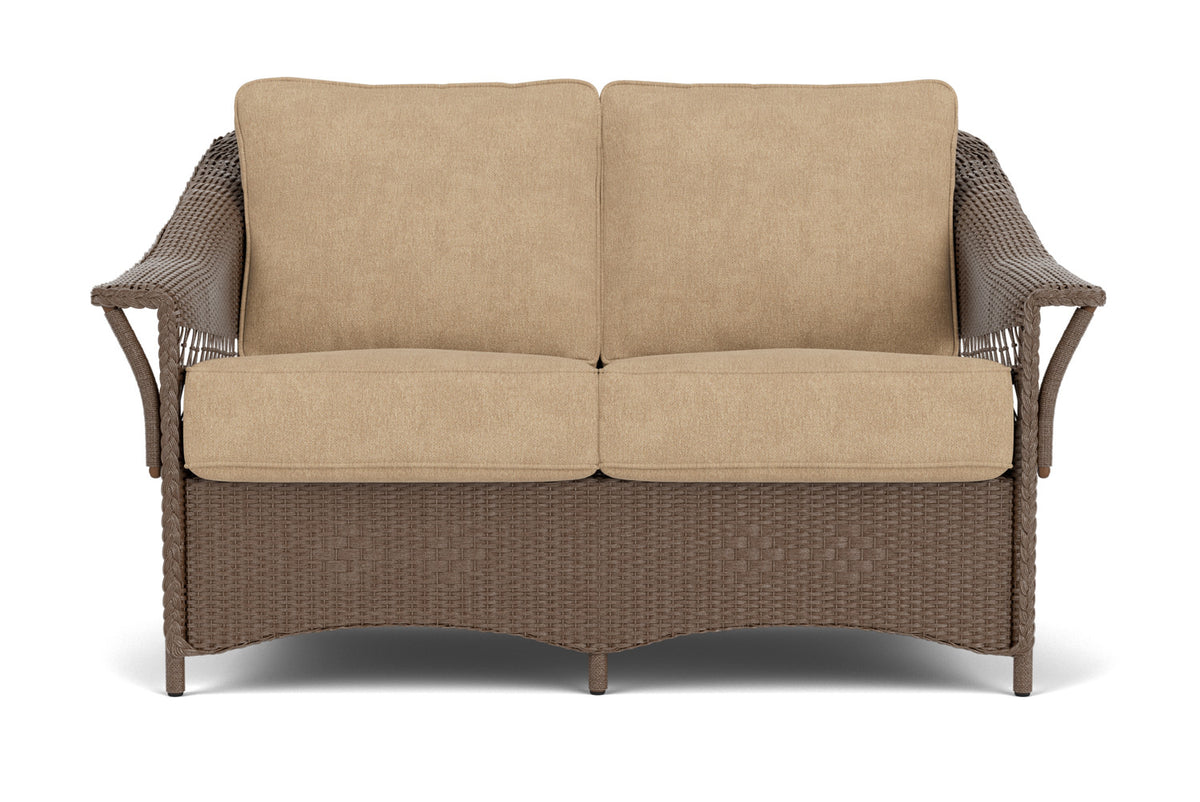 Lloyd Flanders Nantucket Loveseat in Bark with Hayden Sand fabric
