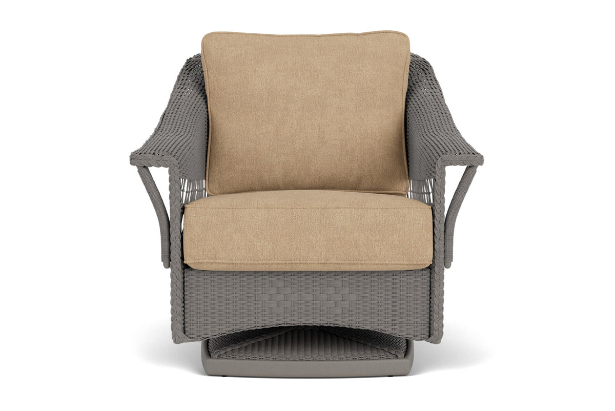 Lloyd Flanders Nantucket Swivel Glider Lounge Chair in Pewter with Hayden Sand fabric