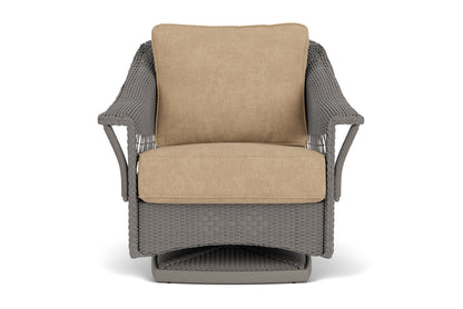 Lloyd Flanders Nantucket Swivel Glider Lounge Chair in Pewter with Hayden Sand fabric