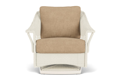 Lloyd Flanders Nantucket Swivel Glider Lounge Chair in Ivory with Hayden Sand fabric
