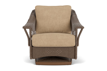 Lloyd Flanders Nantucket Swivel Glider Lounge Chair in Bark with Hayden Sand fabric