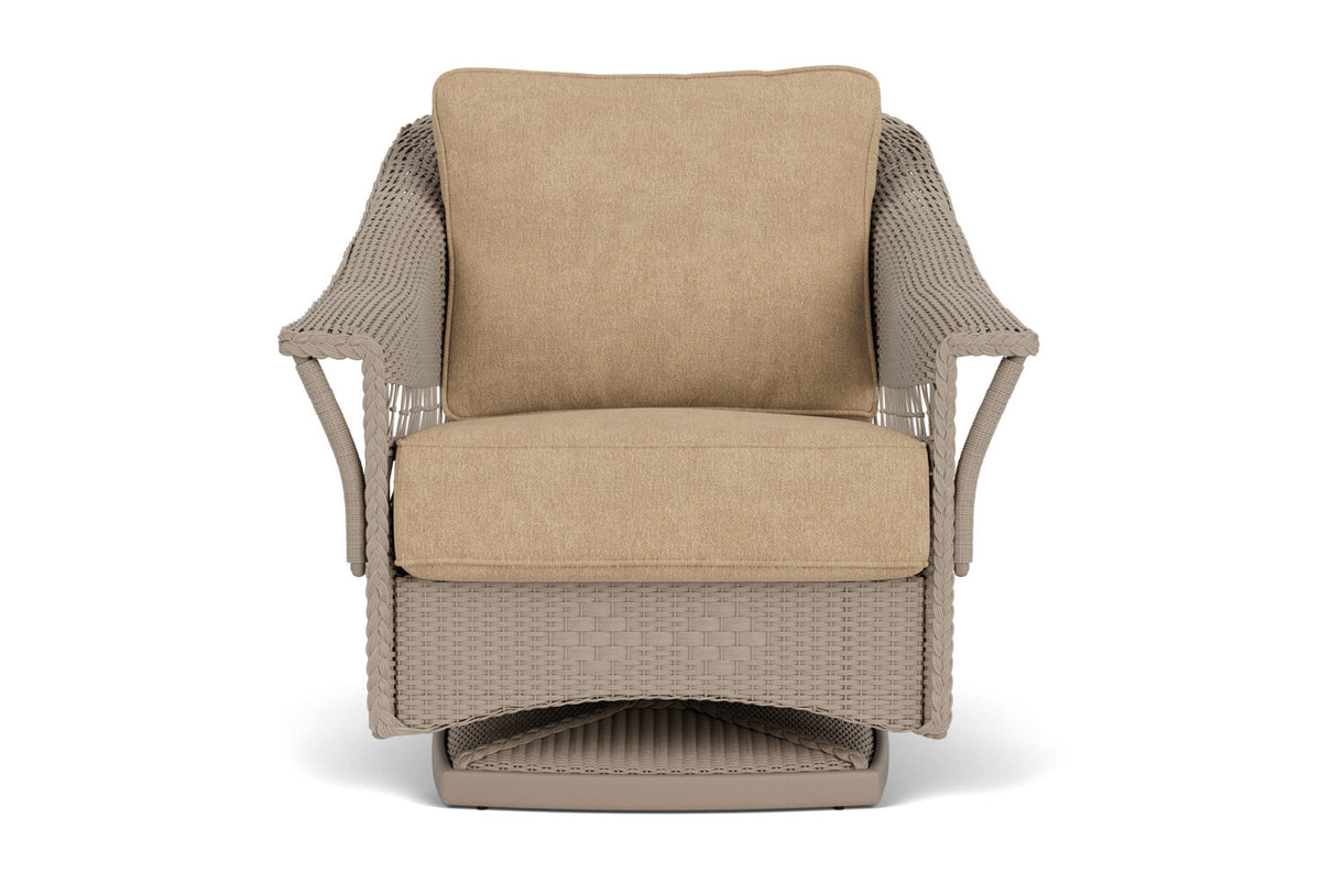 Lloyd Flanders Nantucket Swivel Glider Lounge Chair in French Beige with Hayden Sand fabric