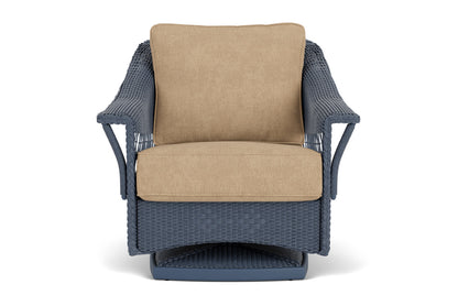 Lloyd Flanders Nantucket Swivel Glider Lounge Chair in Denim Blue with Hayden Sand fabric