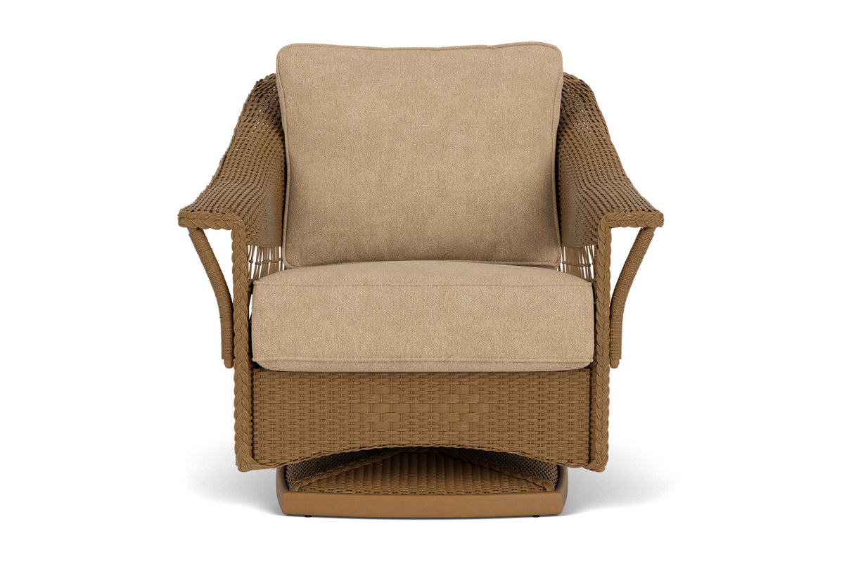 Lloyd Flanders Nantucket Swivel Glider Lounge Chair in Hickory with Hayden Sand fabric