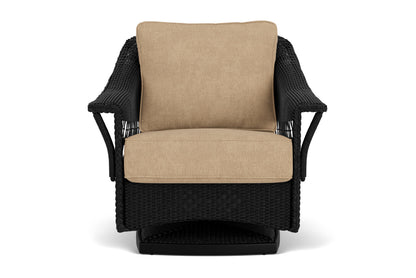 Lloyd Flanders Nantucket Swivel Glider Lounge Chair in Ebony with Hayden Sand fabric