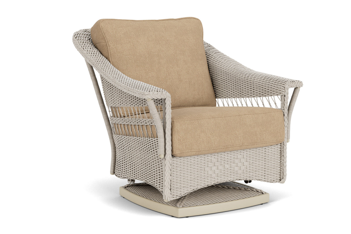 Lloyd Flanders Nantucket Swivel Glider Lounge Chair in Linen with Hayden Sand fabric, view 2