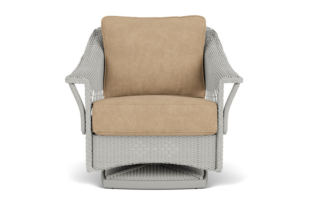 Lloyd Flanders Nantucket Swivel Glider Lounge Chair in Platinum with Hayden Sand fabric