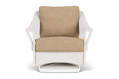 Lloyd Flanders Nantucket Swivel Glider Lounge Chair in White with Hayden Sand fabric