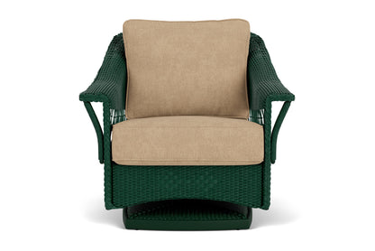 Lloyd Flanders Nantucket Swivel Glider Lounge Chair in Woodland with Hayden Sand fabric