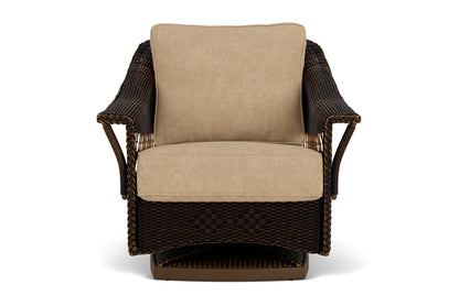 Lloyd Flanders Nantucket Swivel Glider Lounge Chair in Mink with Hayden Sand fabric
