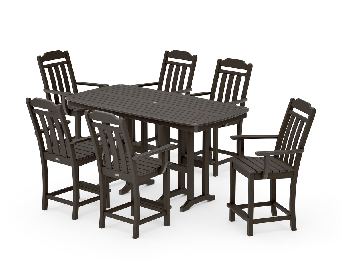POLYWOOD Country Living Cottage Arm Chair 7-Piece Counter Set in Vintage Coffee