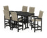 POLYWOOD Coastal Woven High-Back Arm Chair 7-Piece Farmhouse Bar Set with Trestle Legs in Black / Dune Grass