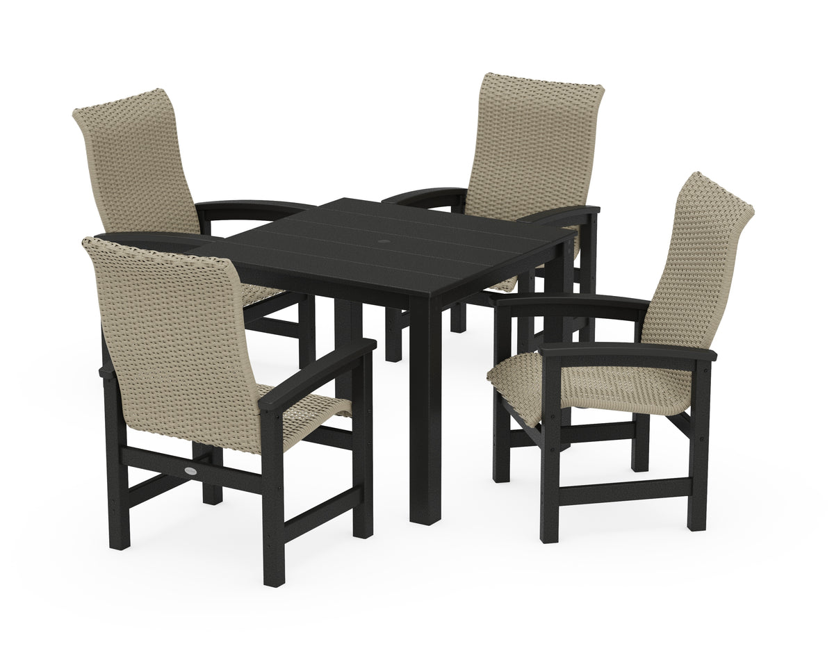 POLYWOOD Coastal Woven High-Back 5-Piece Parsons Dining Set in Black / Dune Grass