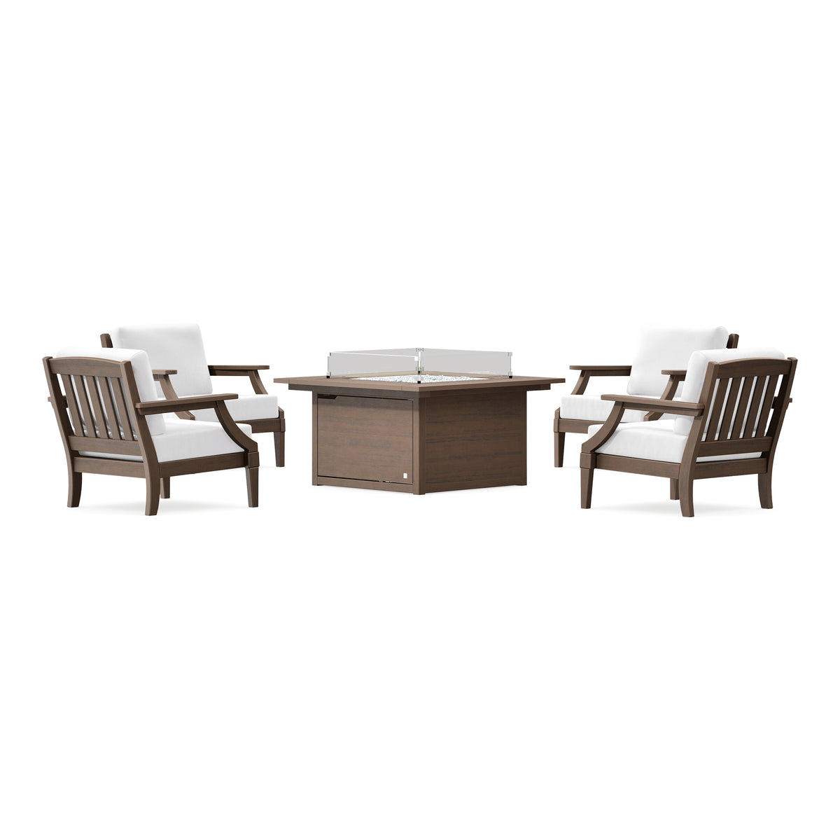 POLYWOOD PW Designer Series Estate 5-Piece Lounge Fire Table Set in Kona / Natural