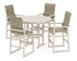 POLYWOOD EDGE Woven Highback 5-Piece Round Farmhouse Bar Set in Sand / Dune Grass