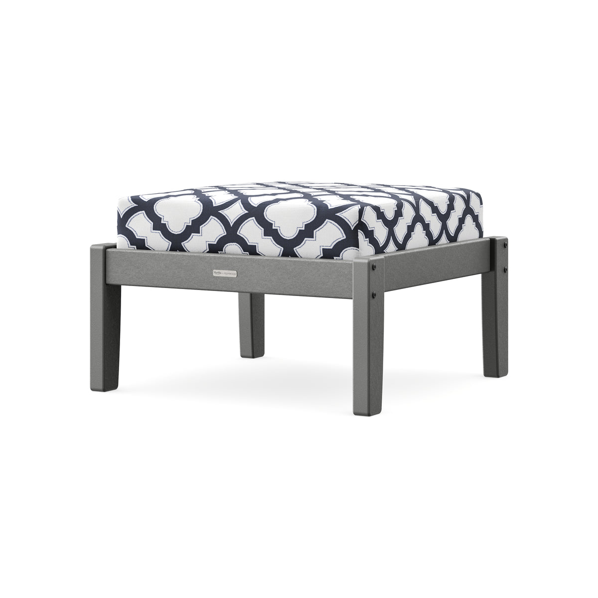 POLYWOOD Chinoiserie Deep Seating Ottoman in Slate Grey / Trellis Navy