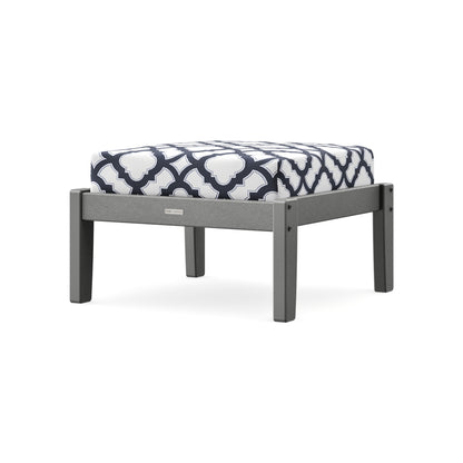 POLYWOOD Chinoiserie Deep Seating Ottoman in Slate Grey / Trellis Navy