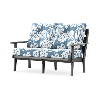 POLYWOOD Lakeside Deep Seating Loveseat in Slate Grey / Leaf Sky Blue