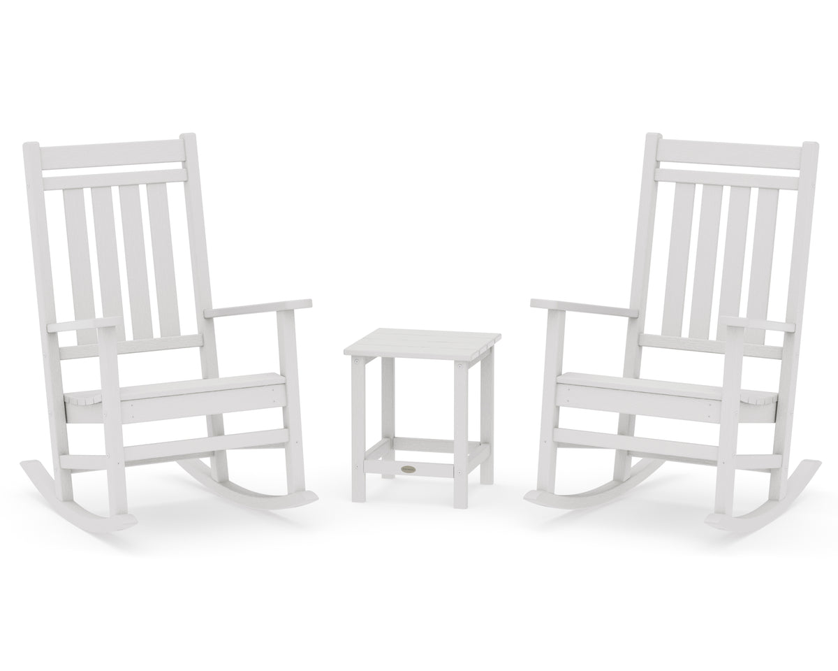 POLYWOOD Estate 3-Piece Rocking Chair Set with Long Island 18" Side Table in Vintage White