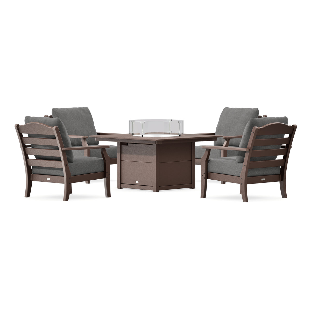 POLYWOOD Savannah 5-Piece Deep Seating Set with Fire Pit Table in Mahogany