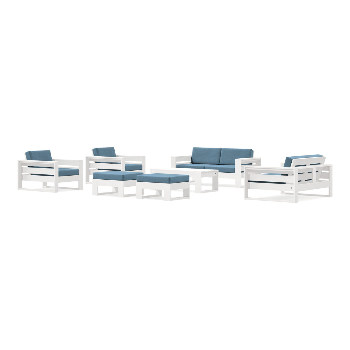 POLYWOOD PW Designer Series Latitude 7-Piece Lounge Loveseat Set in Vintage White / Sky Blue