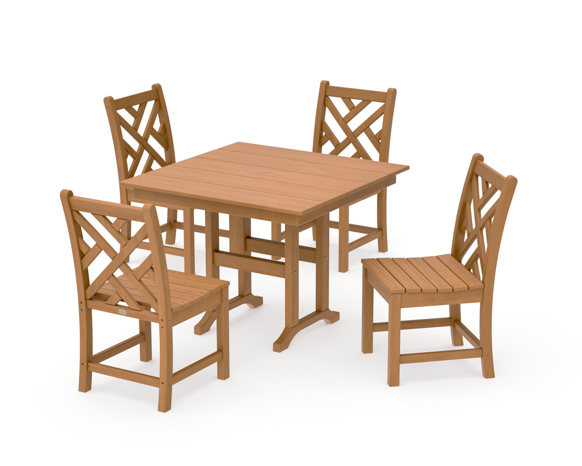 POLYWOOD Chippendale Side Chair 5-Piece Farmhouse Dining Set in Natural