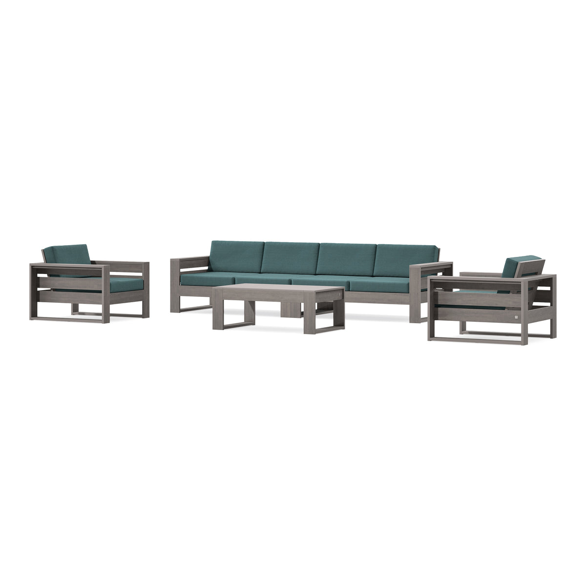POLYWOOD PW Designer Series Latitude 5-Piece Lounge Sofa Set in Driftwood / Ocean Teal