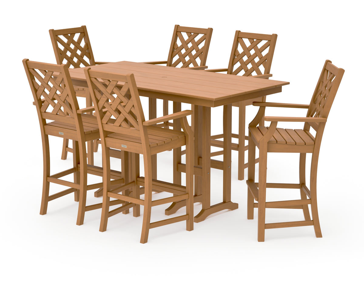 POLYWOOD Country Living Wovendale Arm Chair 7-Piece Farmhouse Bar Set in Natural