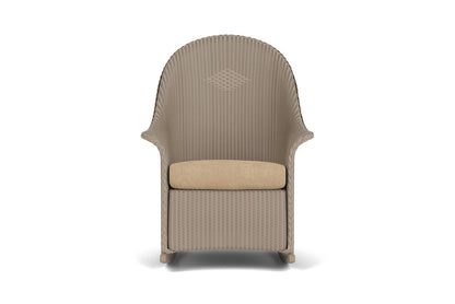 Lloyd Flanders Lloyd Loom High Back Porch Rocker – 2x2 Weave in French Beige with Hayden Sand fabric