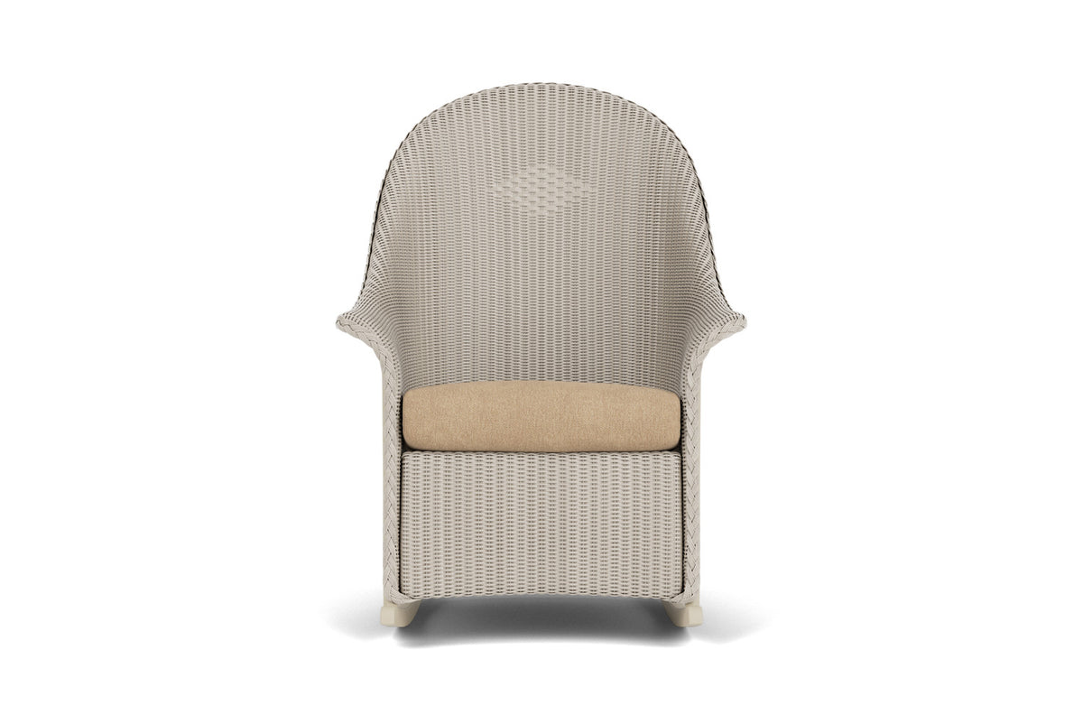 Lloyd Flanders Lloyd Loom High Back Porch Rocker – 2x2 Weave in Linen with Hayden Sand fabric