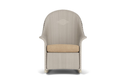 Lloyd Flanders Lloyd Loom High Back Porch Rocker – 2x2 Weave in Linen with Hayden Sand fabric