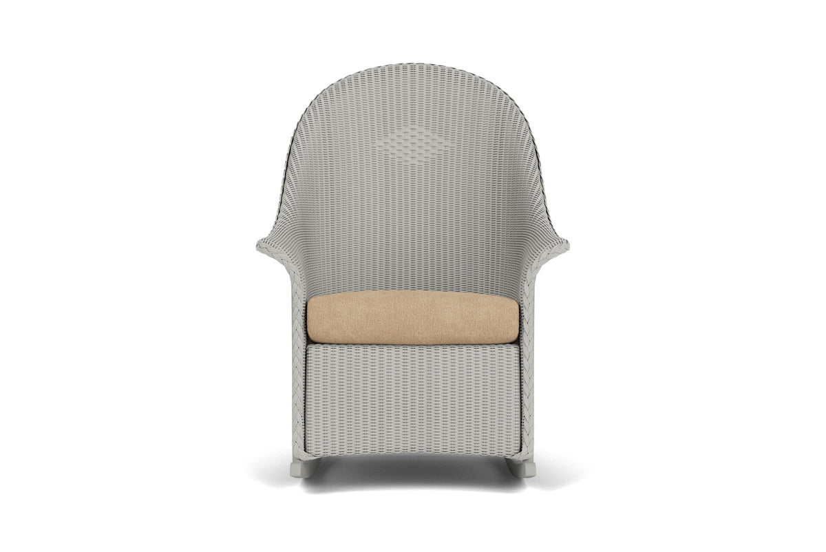 Lloyd Flanders Lloyd Loom High Back Porch Rocker – 2x2 Weave in Platinum with Hayden Sand fabric