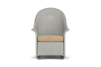 Lloyd Flanders Lloyd Loom High Back Porch Rocker – 2x2 Weave in Platinum with Hayden Sand fabric