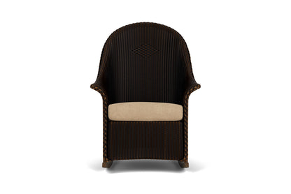 Lloyd Flanders Lloyd Loom High Back Porch Rocker – 2x2 Weave in Mink with Hayden Sand fabric