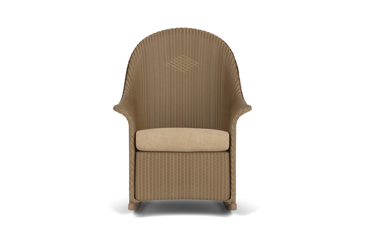 Lloyd Flanders Lloyd Loom High Back Porch Rocker – 2x2 Weave in Fawn with Hayden Sand fabric