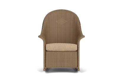 Lloyd Flanders Lloyd Loom High Back Porch Rocker – 2x2 Weave in Fawn with Hayden Sand fabric